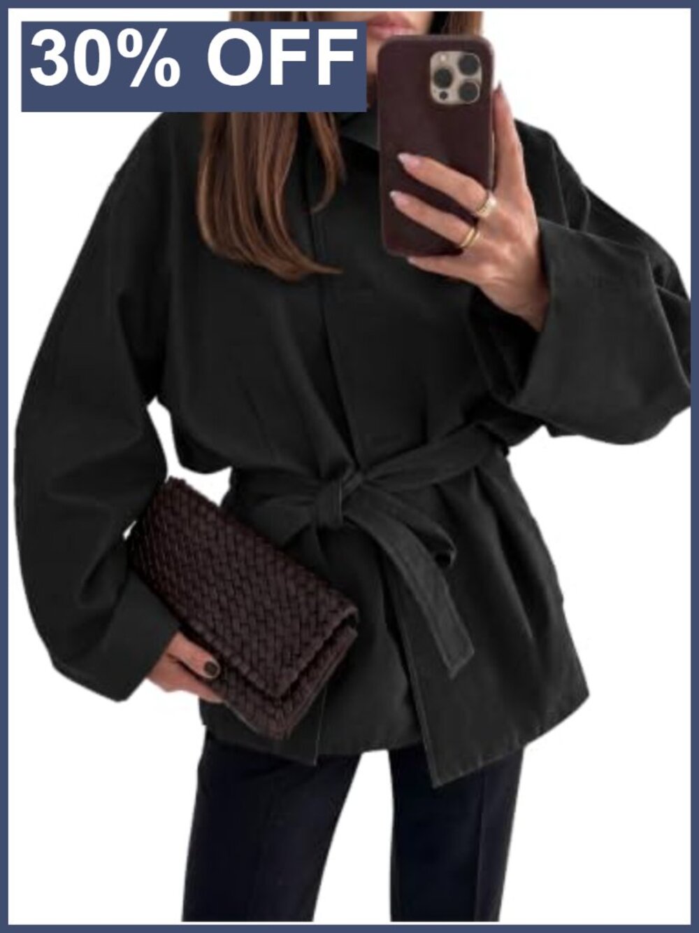 Oversized Trench Coat Women Stand Collar Belted Fall Casual Jacket Lightweight
